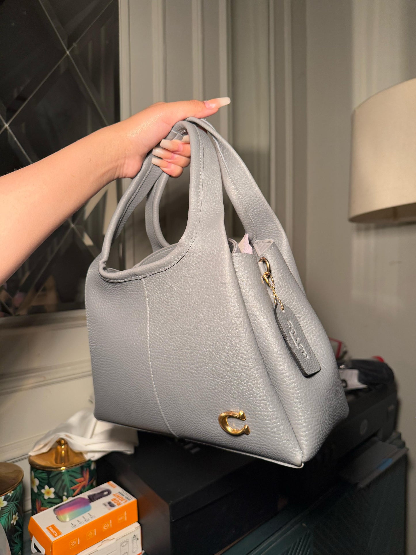 Coach Lana Shoulder Bag 23 In Signature Jacquard grey Leather