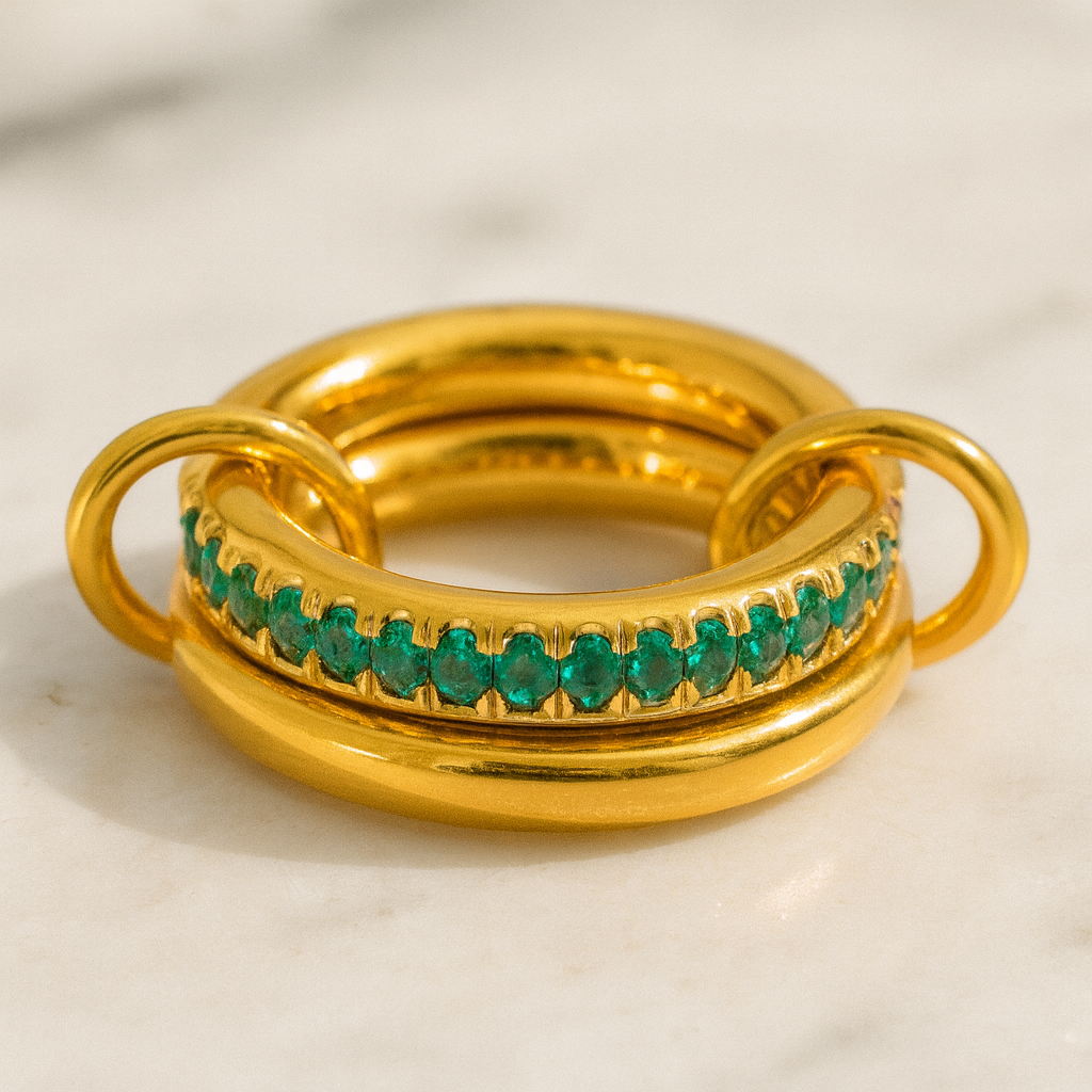 Green Gold plated gem stone ring (size 7)