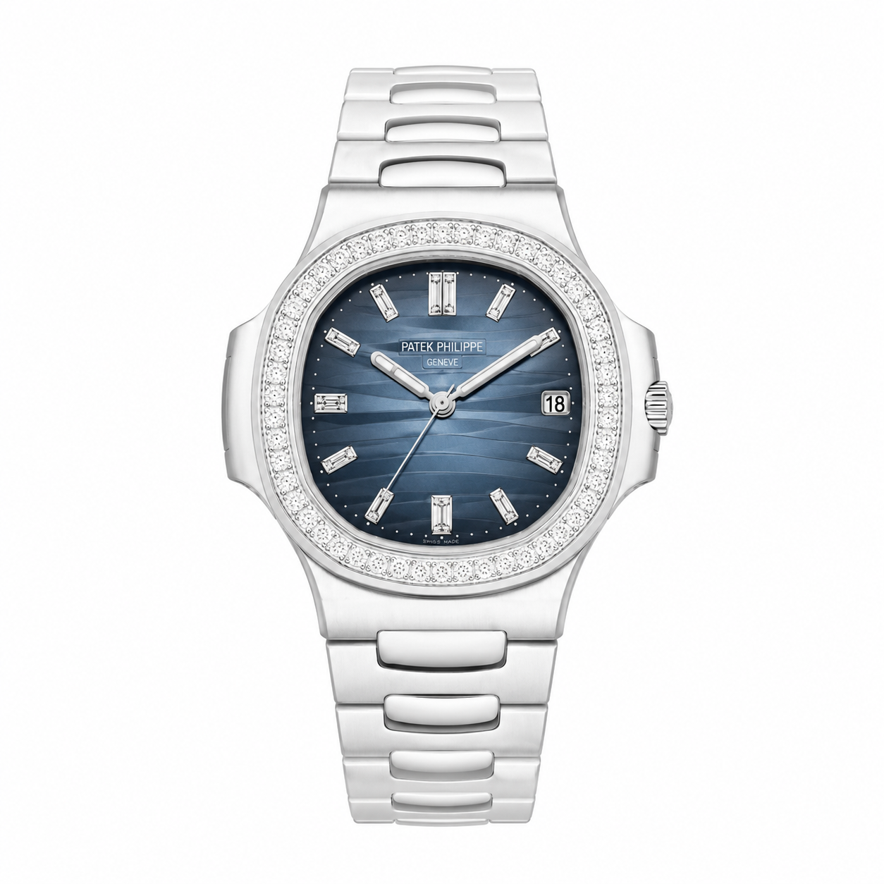 Diamond Steel Blue Patek Philippe Nautilus Watches (With Box & Proper Packaging)
