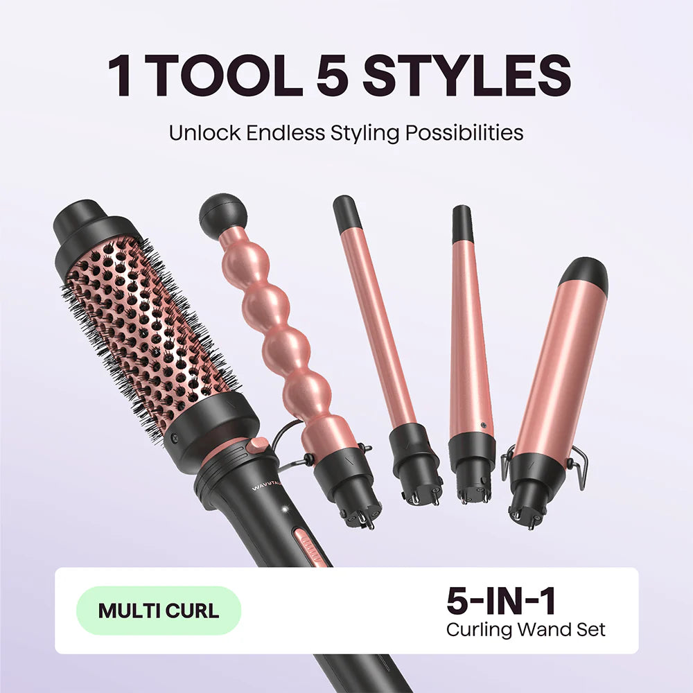 Pink Wavy talk Multi Curl 5-in-1 Curling Wand Set (Immediate Delivery available)