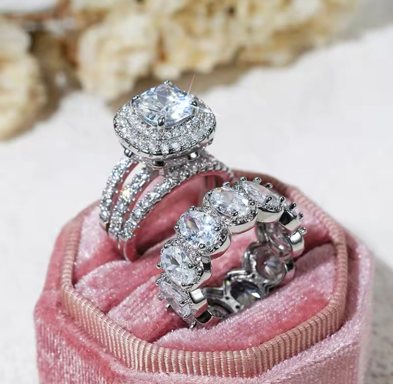 2pcs white zircon cubic ring size 7