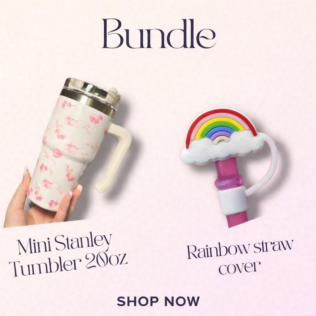 White 20oz Mini printed Stanley Bundle