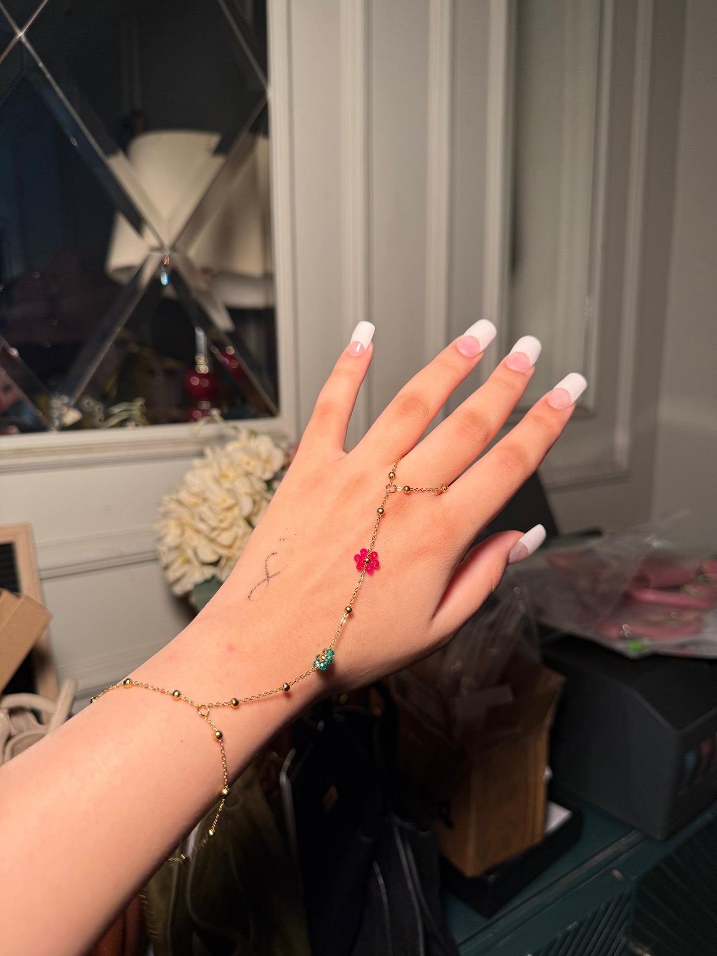 Flower beaded hand chain