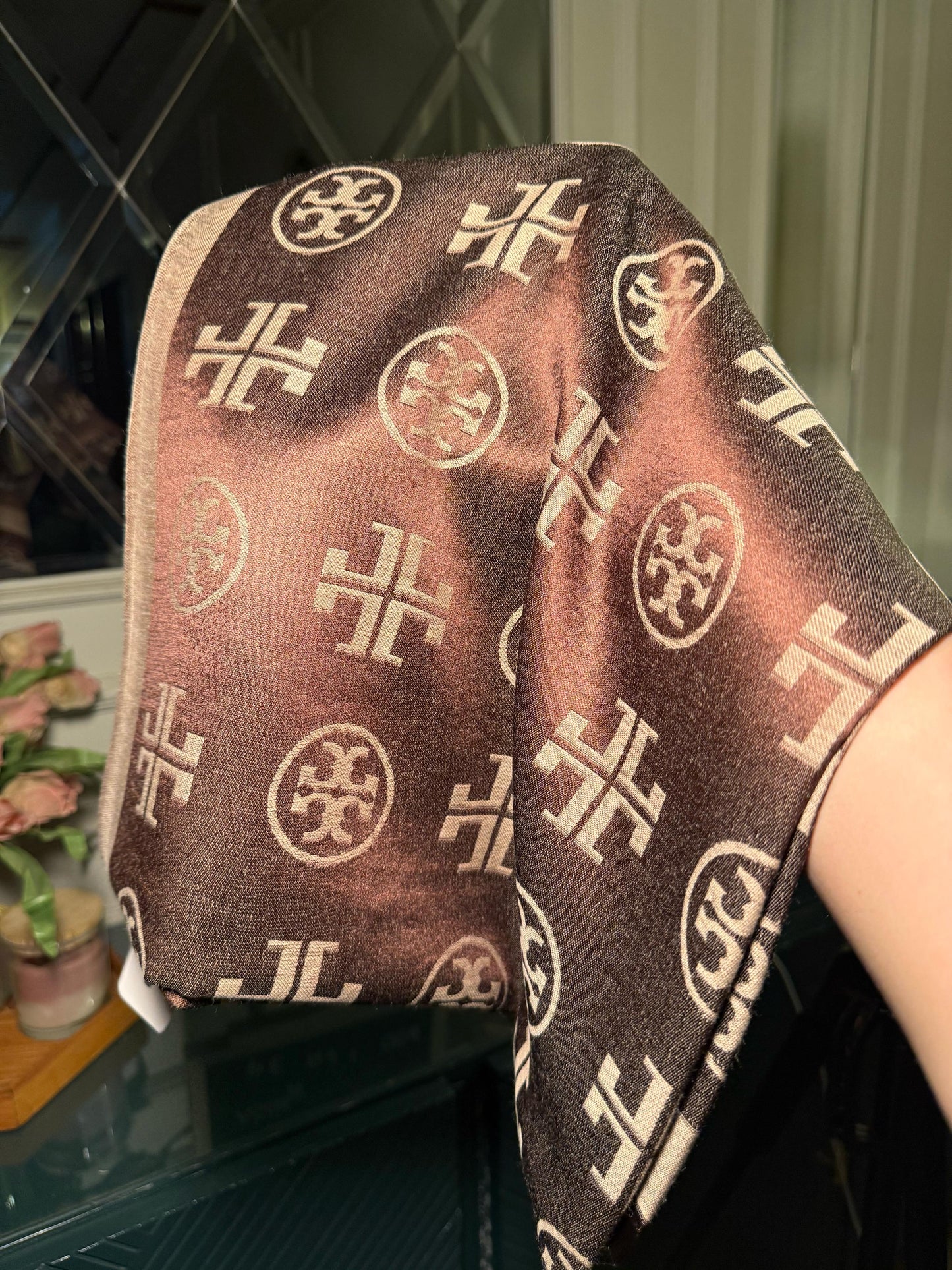 TORY BURCH Dark brown scarf/ stole (IMMEDIATE DELIVERY AVAILABLE)