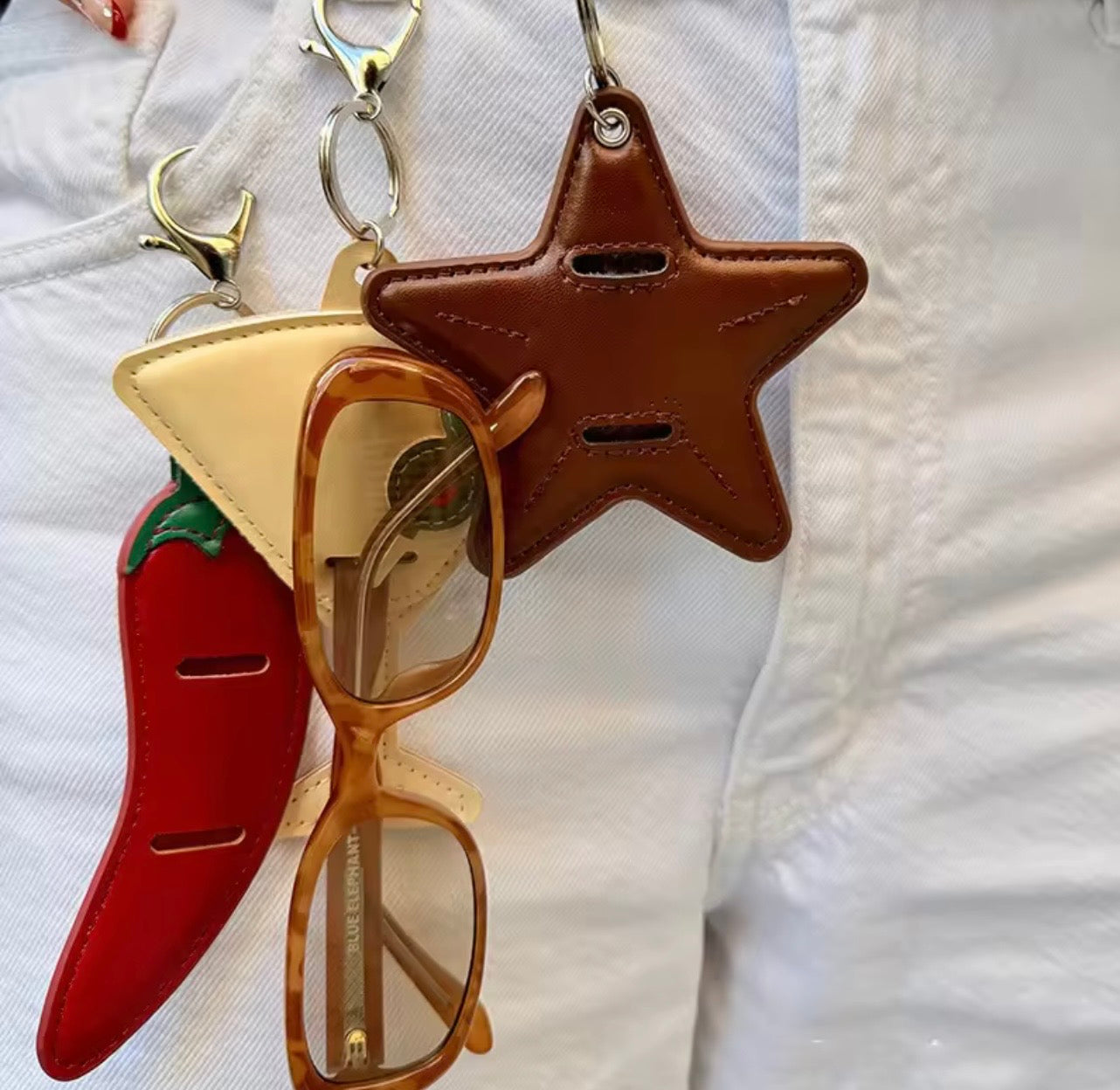 Key Chain Pendant Thickened PU Leather Hanging Sunglasses Glasses Storage