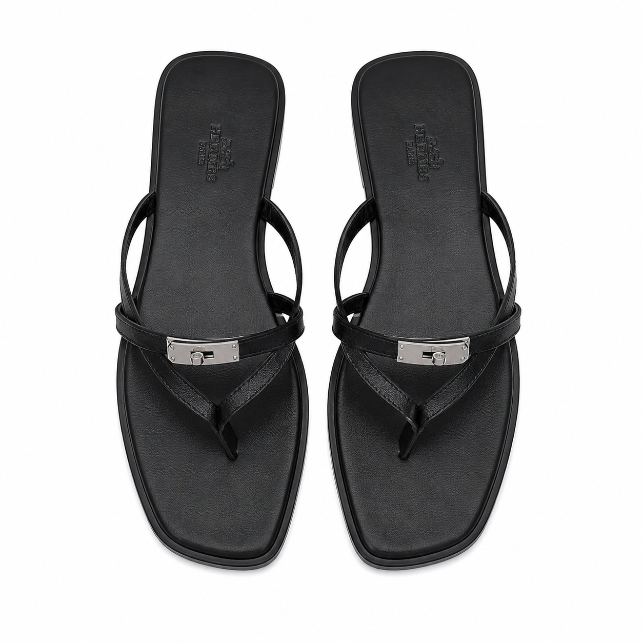 Black Hermes Flat Slippers