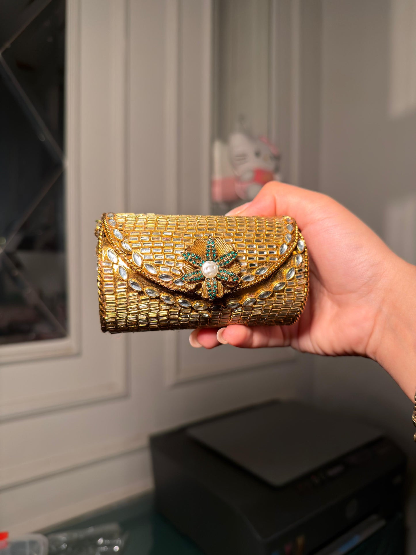 Golden Kundan Flower Clutch
