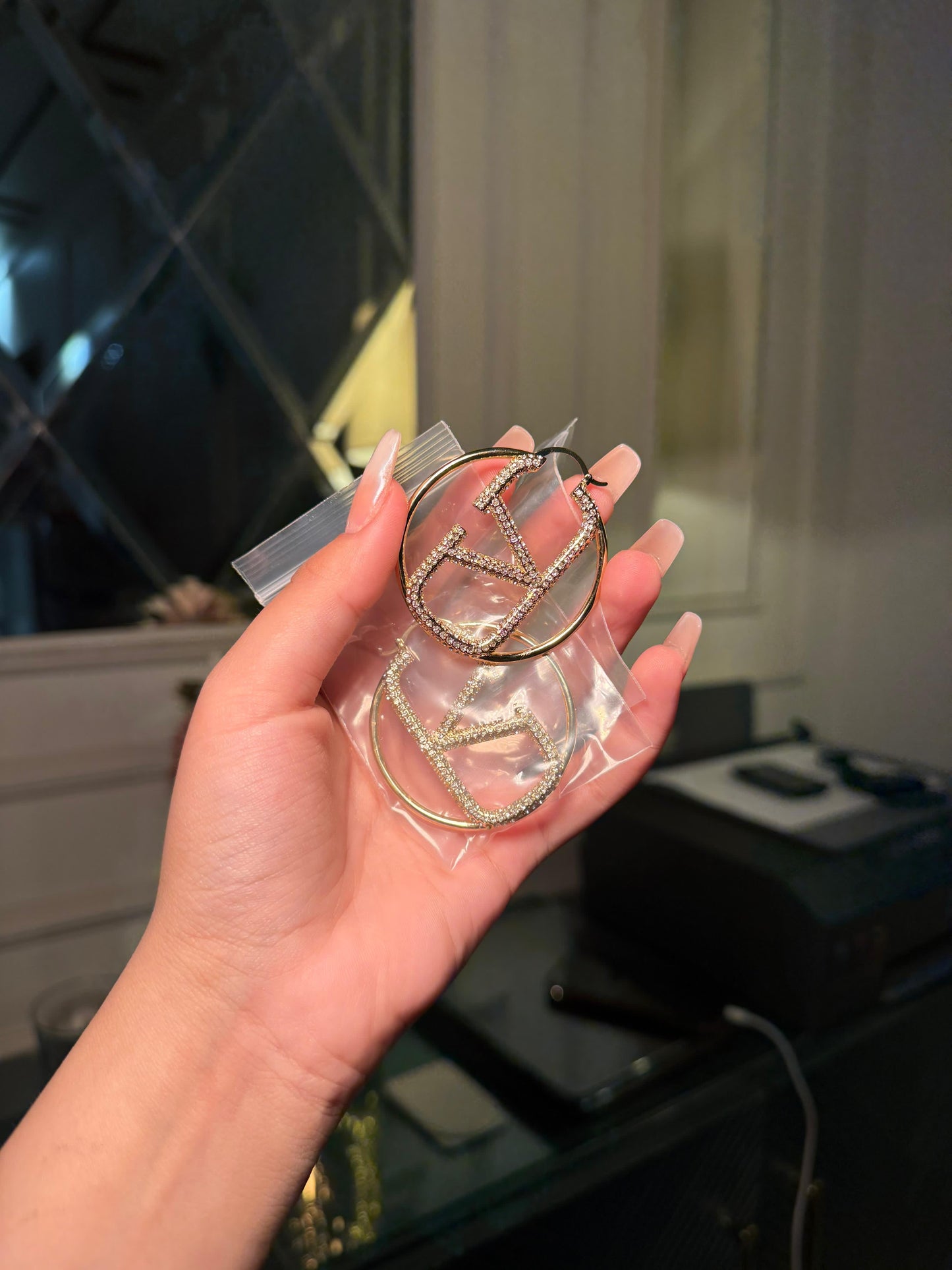 Silver Valentino big round studded hoops (instock)