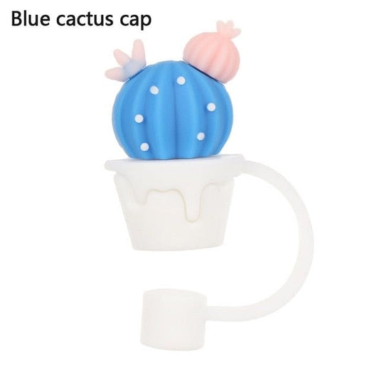 Blue cactus straw cover