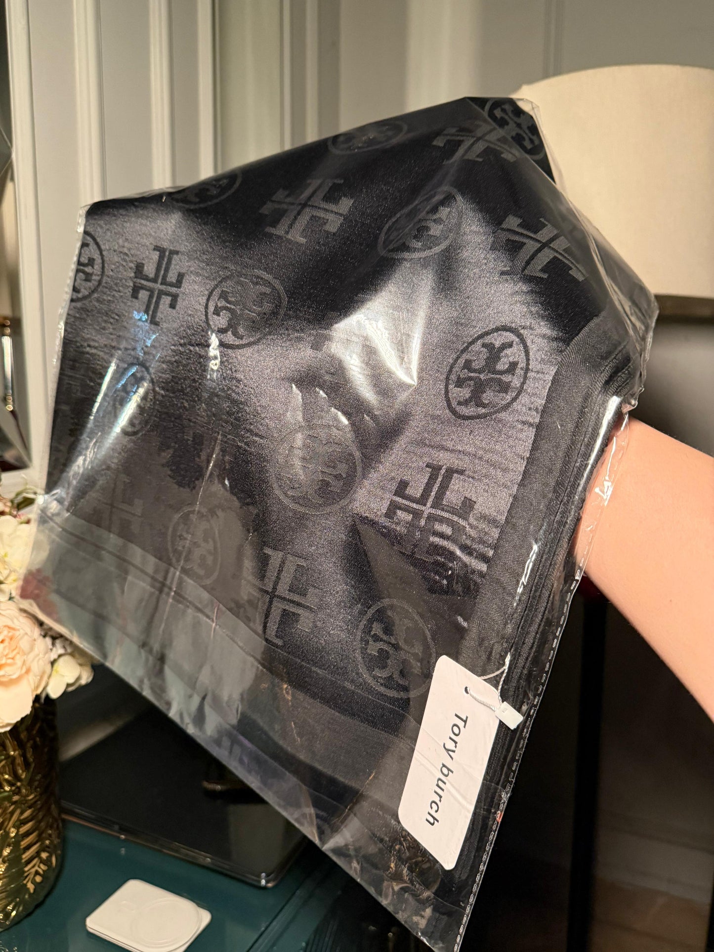 Tory Burch black embossed scarf/ stole