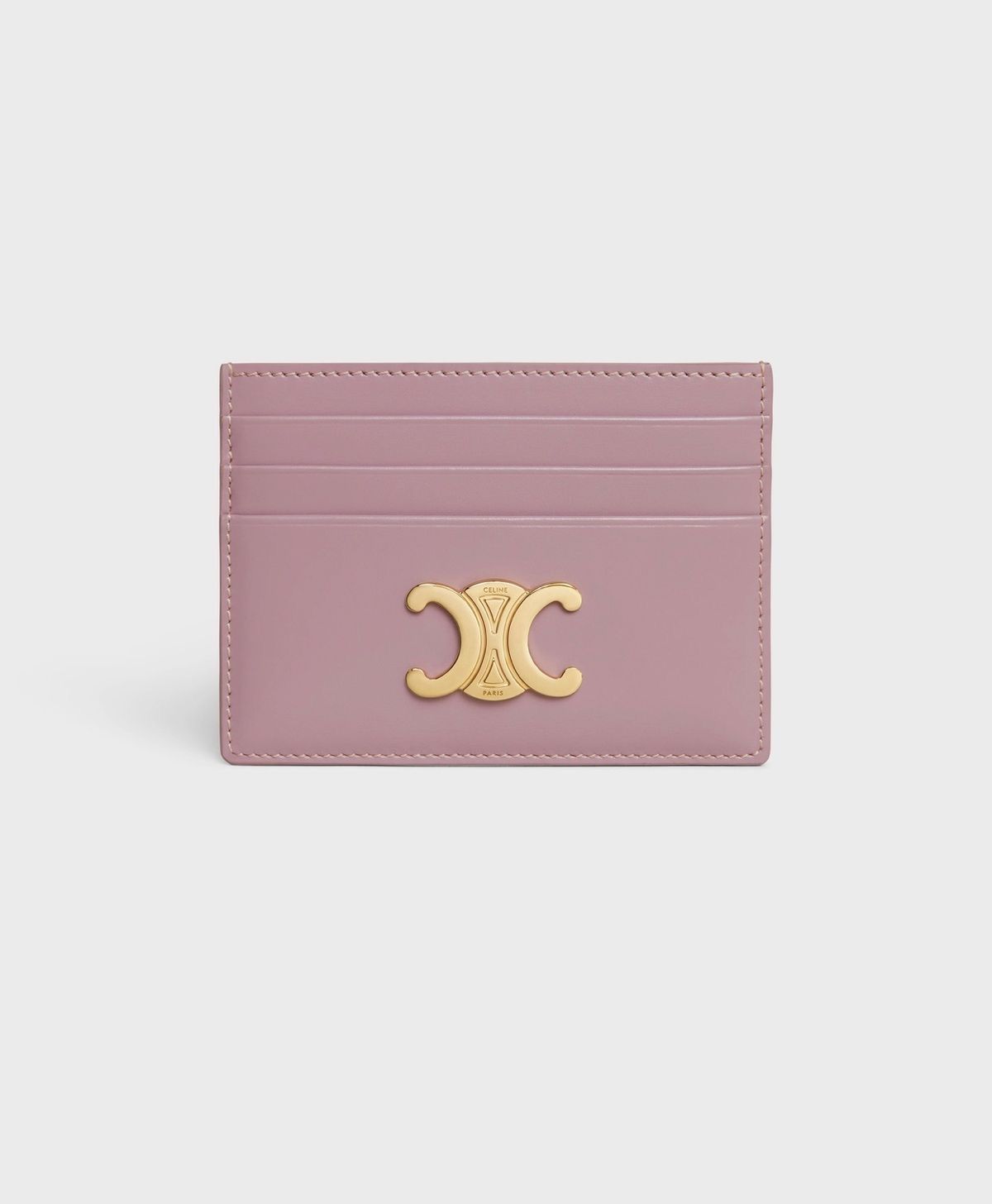 Celine Triomphe Card Holder – Light Pink Leather with Gold Logo(IMMEDIATE DELIVERY AVAILABLE)