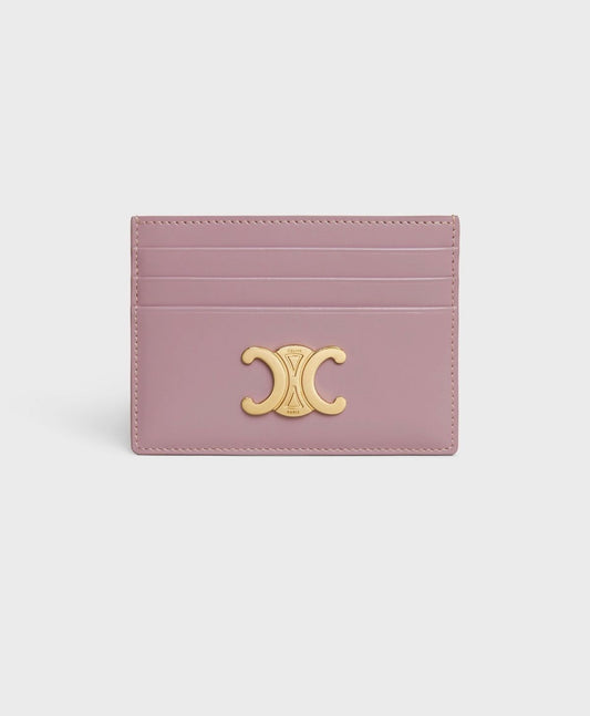 Celine Triomphe Card Holder – Light Pink Leather with Gold Logo(IMMEDIATE DELIVERY AVAILABLE)