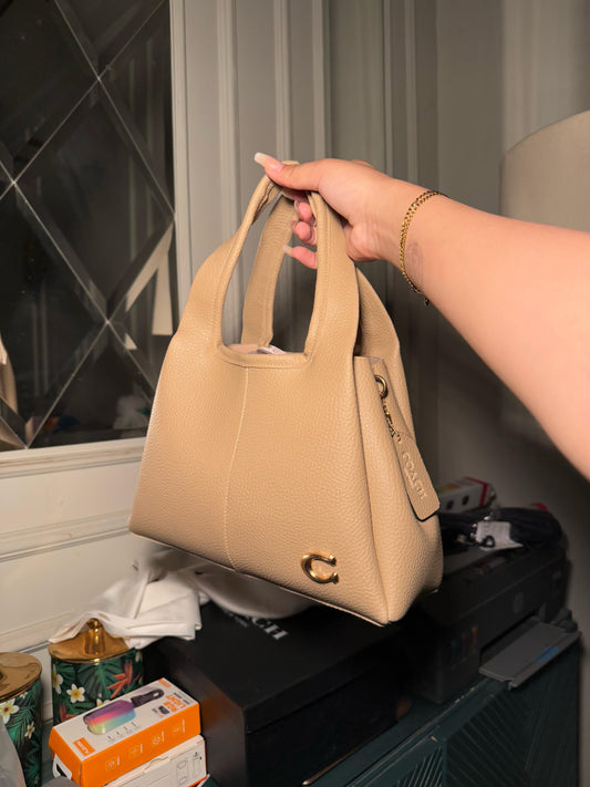 Coach Lana Shoulder Bag 23 In Signature Jacquard camel Leather