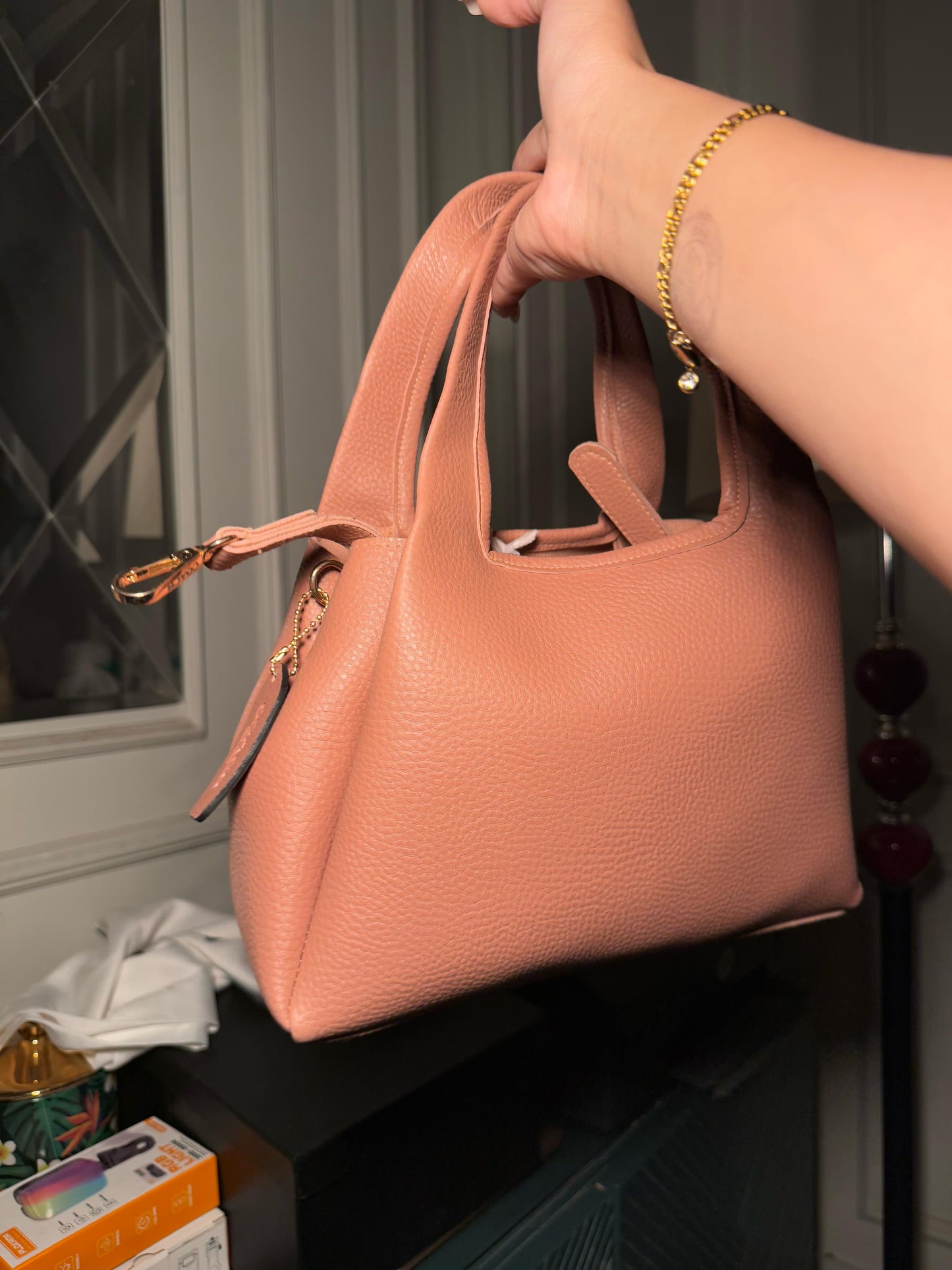 Coach Lana Shoulder Bag 23 In Signature Jacquard peach Leather