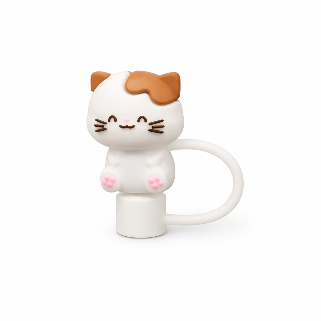 Brown and white cat straw cover