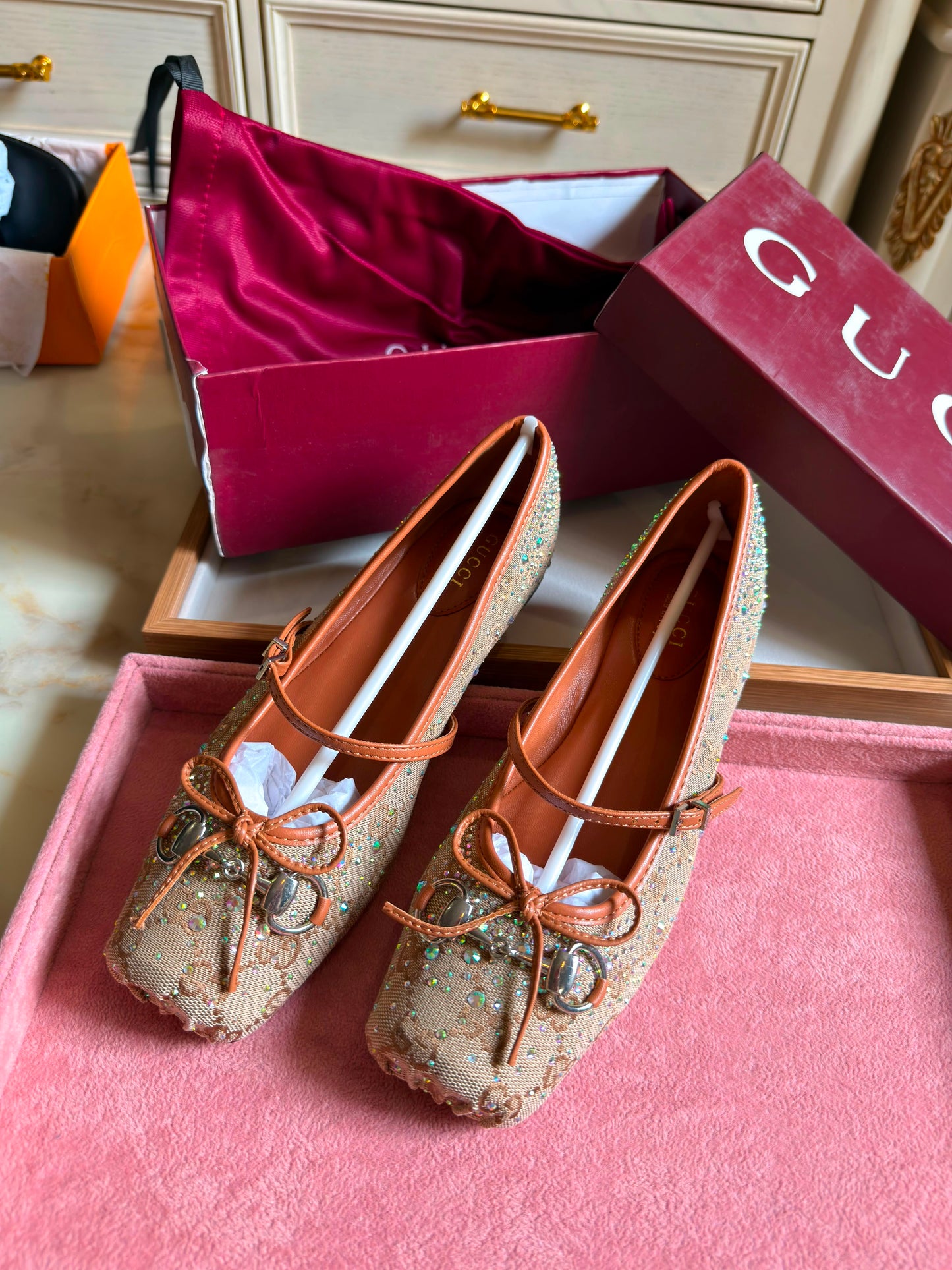 Women's GG crystal Gucci Horsebit ballet flat