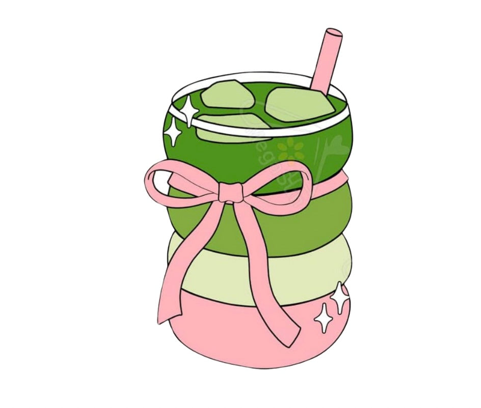 Matcha Drink with Bow Pin – 28 × 24.9 mm Metal Phone Sticker
