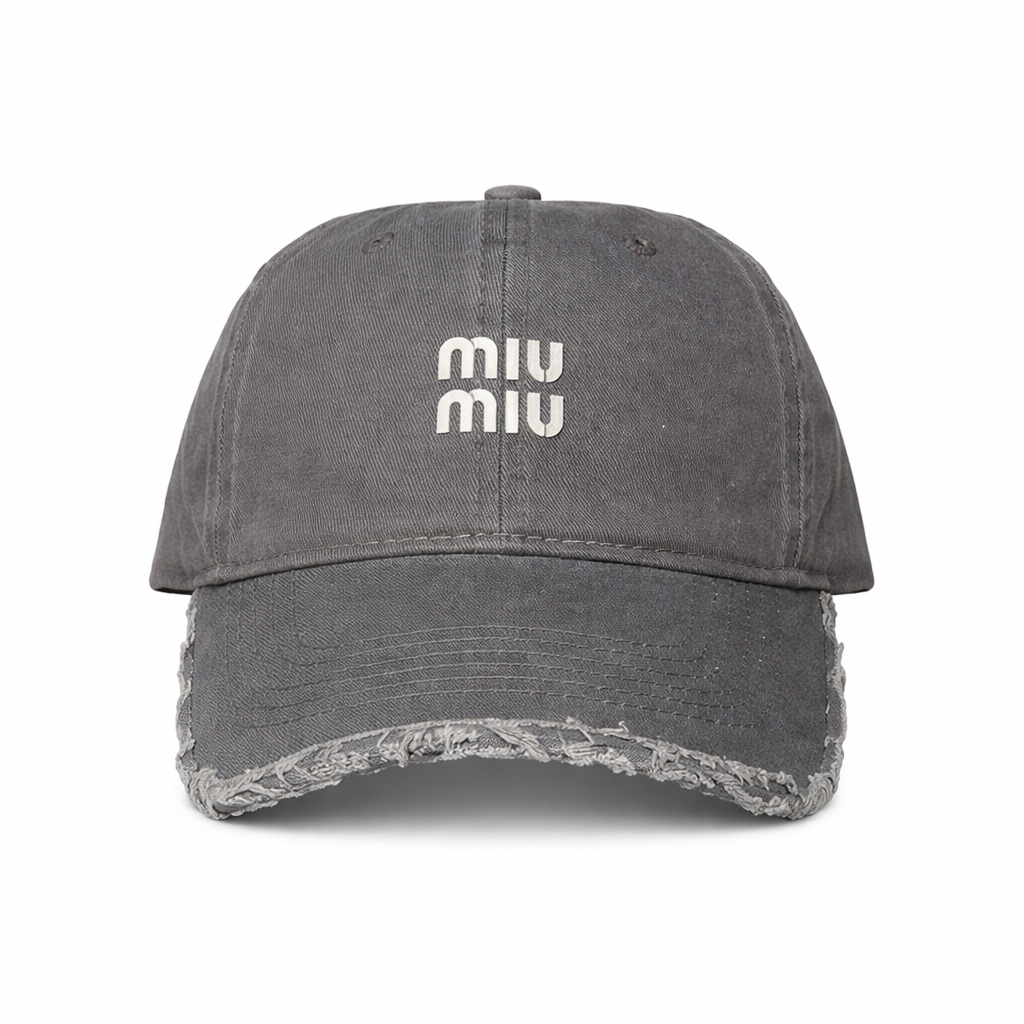 Miu Miu Distressed Denim Grey Cap