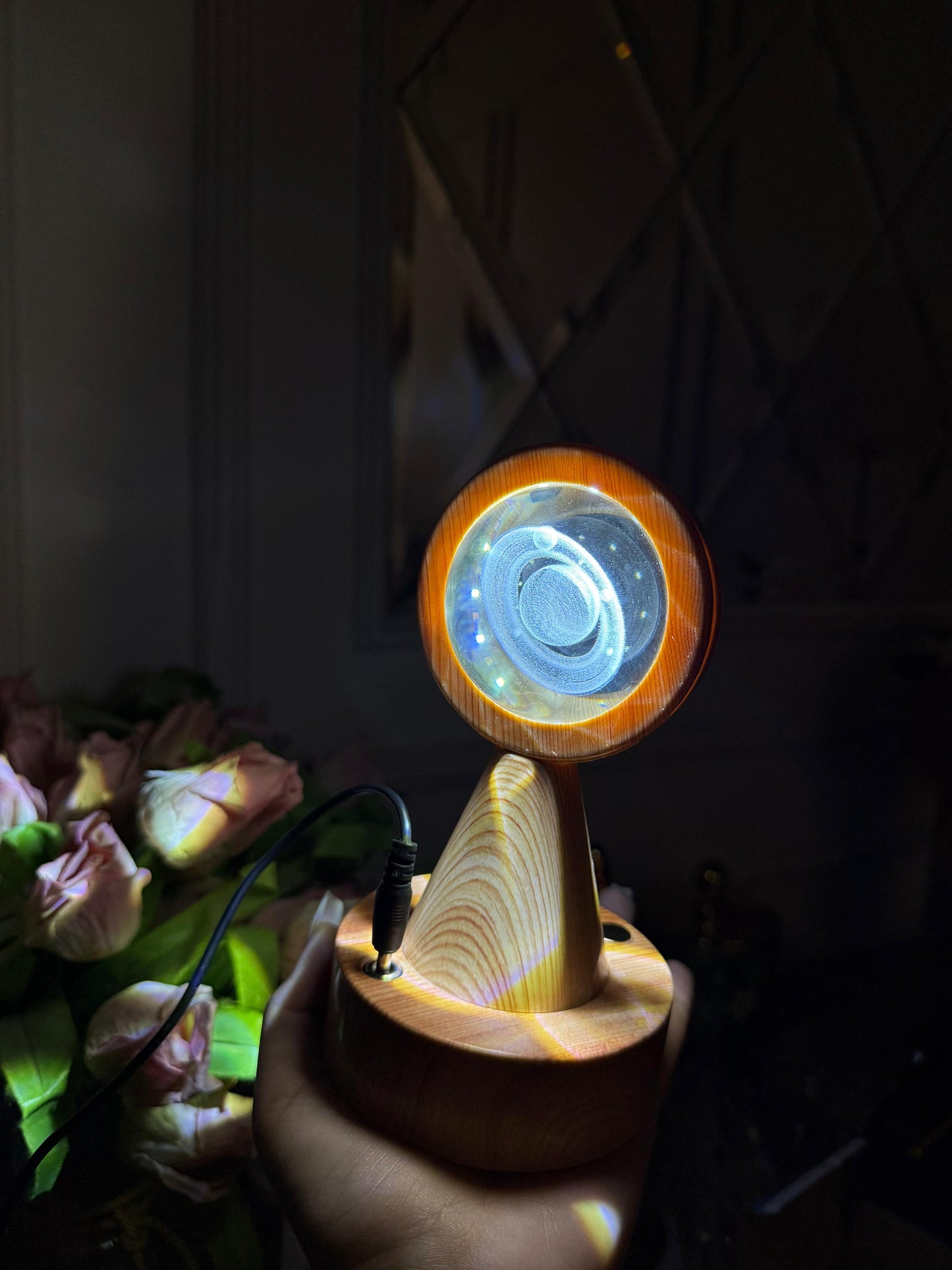 3D crystal ball light universe trio tone lamp
