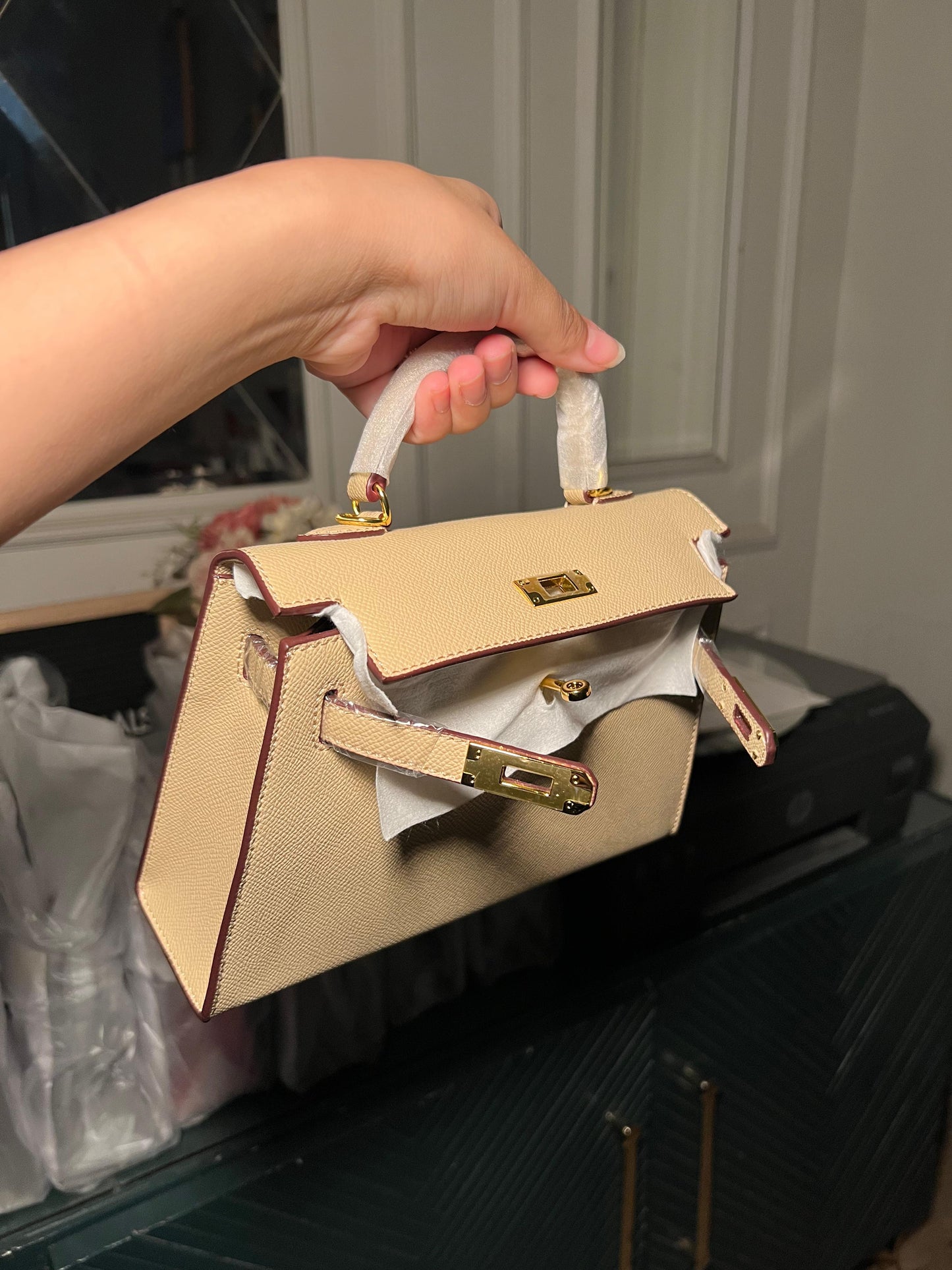 Beige Mini Kelly Bag (available for immediate delivery)