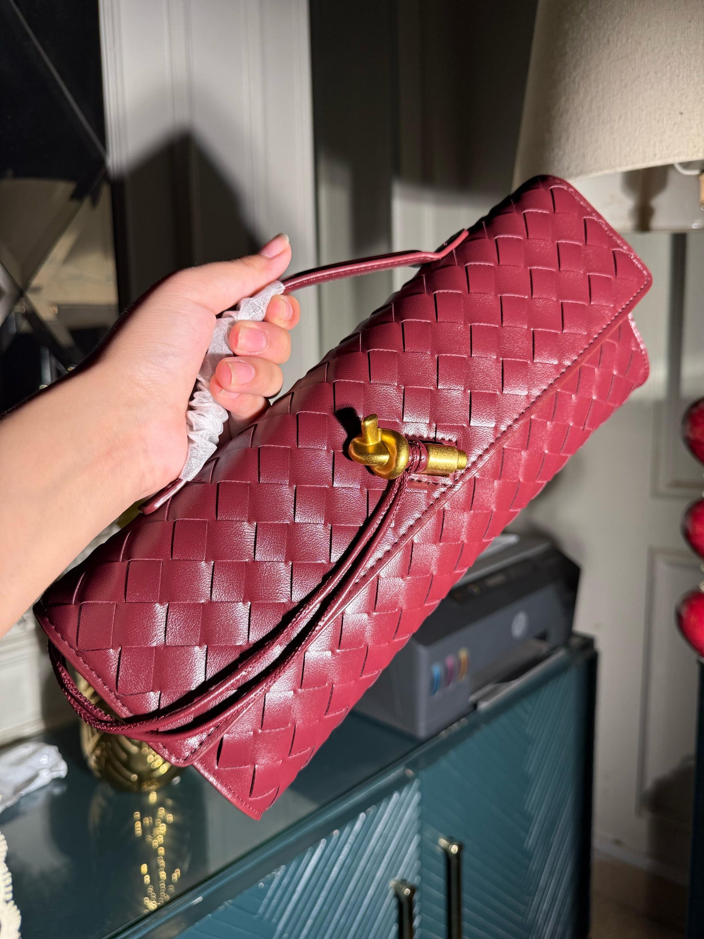 Bottega Veneta Red Vine Long Bag (IMMEDIATE DELIVERY AVAILABLE) (WITH BOX)