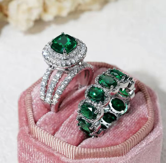 2pcs Emerald zircon cubic ring size 7