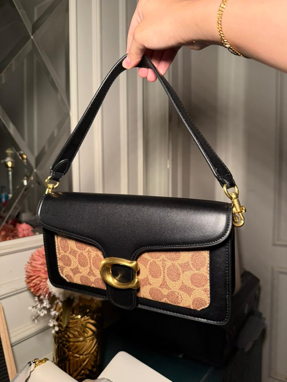 BLACK CANVA TABBY COACH SHOULDER BAG (WITH BOX) (IMMEDIATE DELIVERY AVAILABLE) 26CM