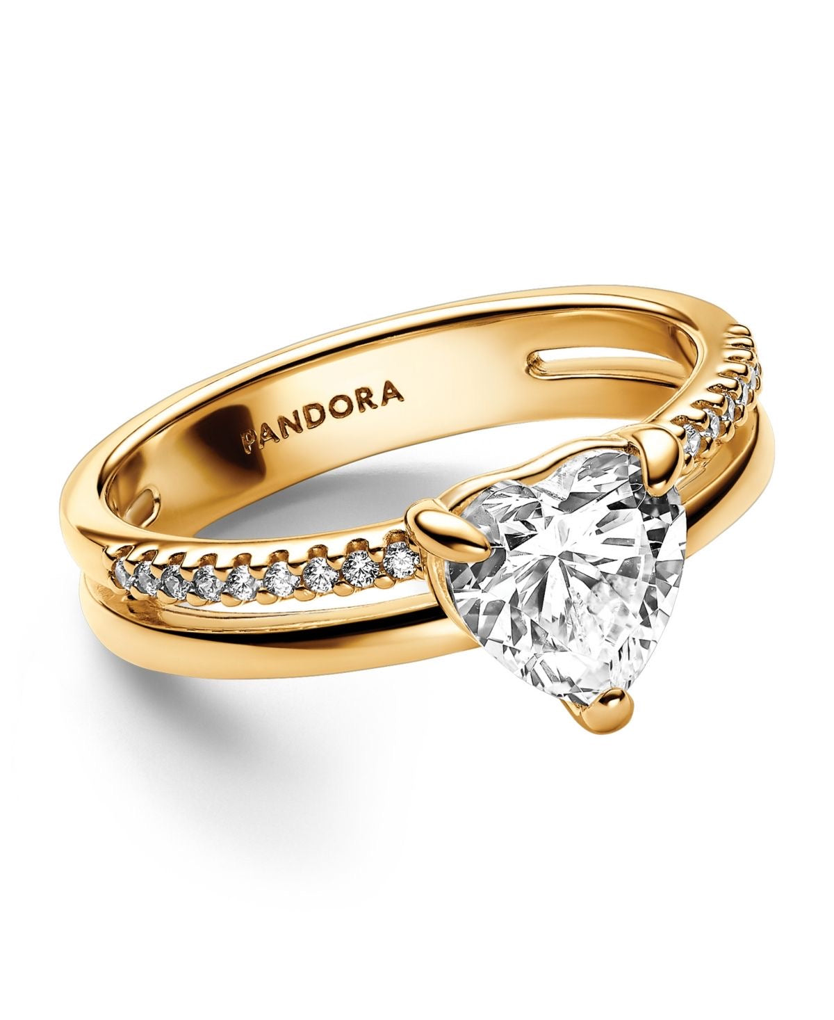 Pandora Sparkling Heart Solitaire Ring (Gold-Plated) – High quality, with Pandora packaging.