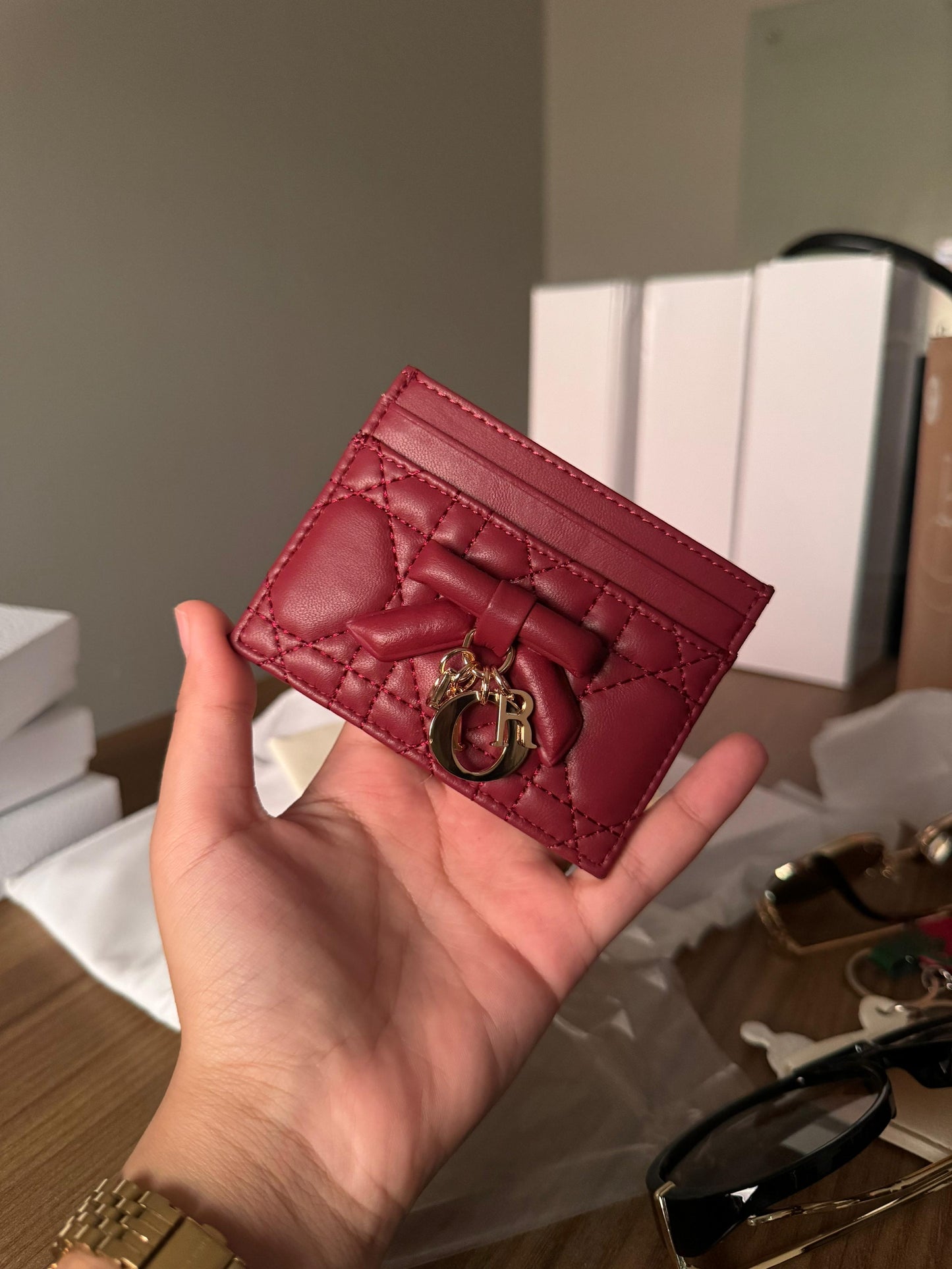 Lady Dior Glycine Wallet/ cardholder Tendre Cannage Leather