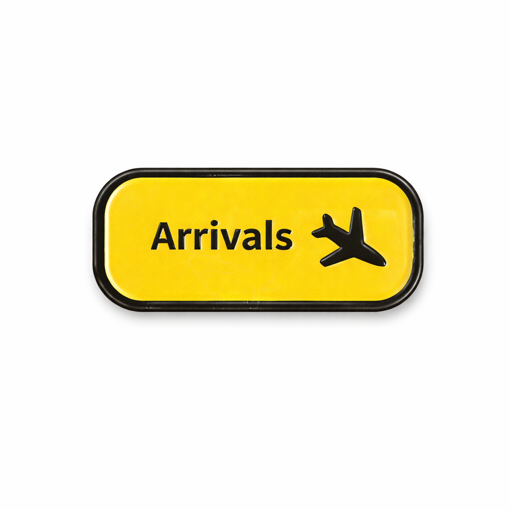 Airport Arrivals Sign Metal Phone Charm Sticker