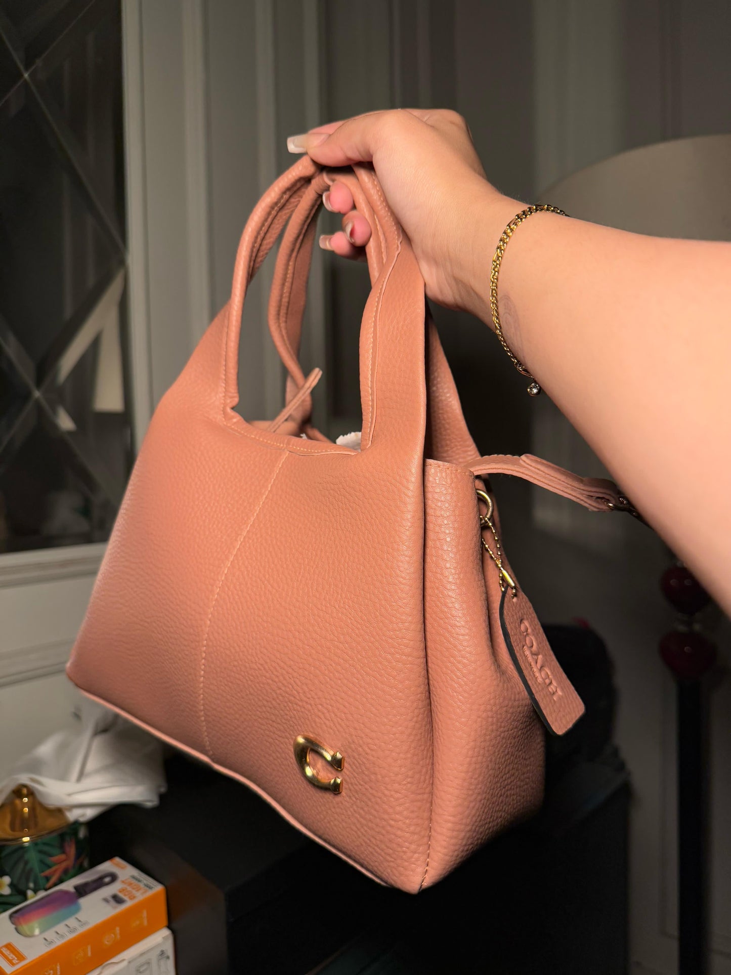Coach Lana Shoulder Bag 23 In Signature Jacquard peach Leather