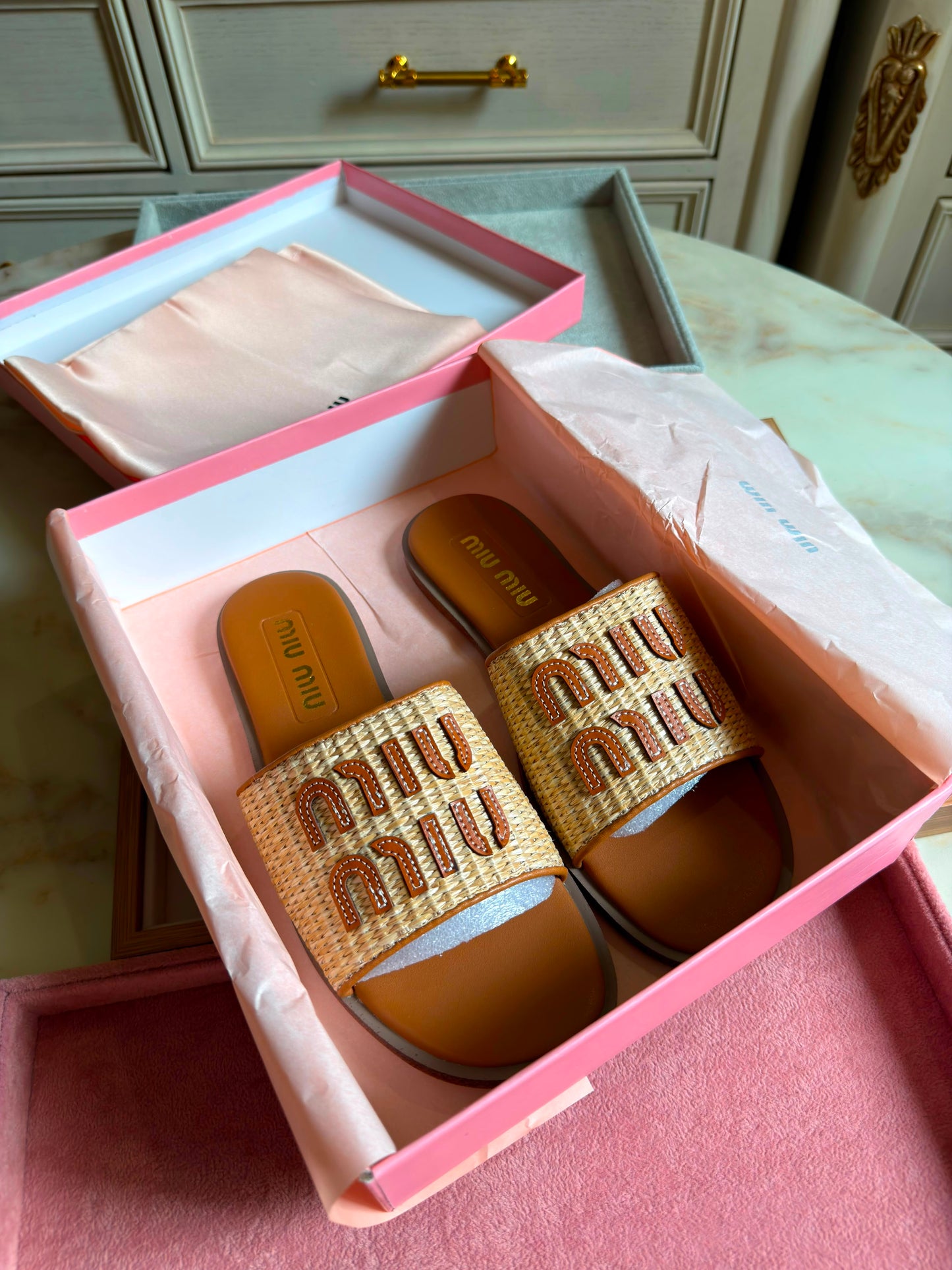Miu Miu Raffia And Leather Sandals With Logo Lettering - Multicolor