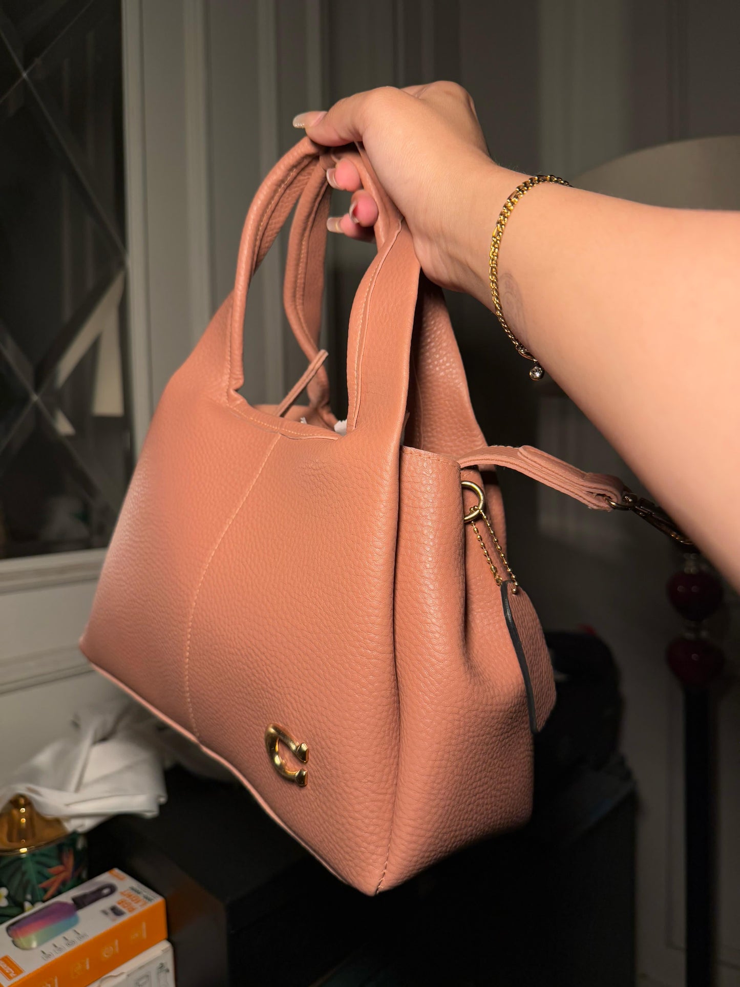 Coach Lana Shoulder Bag 23 In Signature Jacquard peach Leather