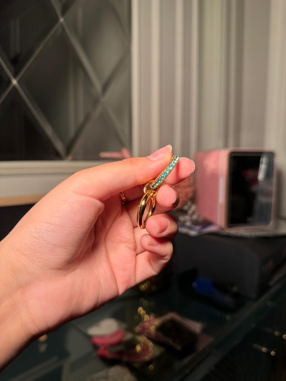 Blue Gold plated gem stone ring (size 7)