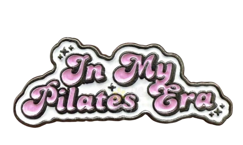 “In My Pilates Era” Text Pin – 40 × 10 mm Metal Phone Sticker