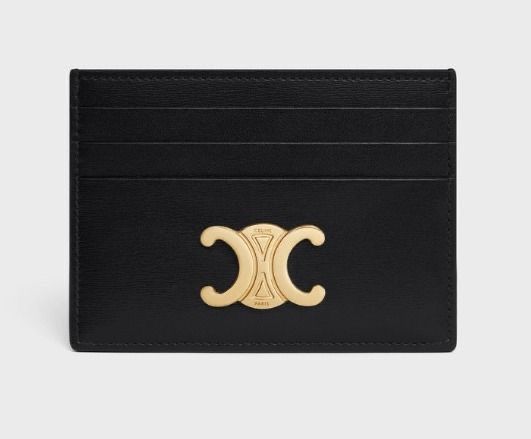 Celine Triomphe Card Holder – Black Leather with Gold Logo(IMMEDIATE DELIVERY AVAILABLE)