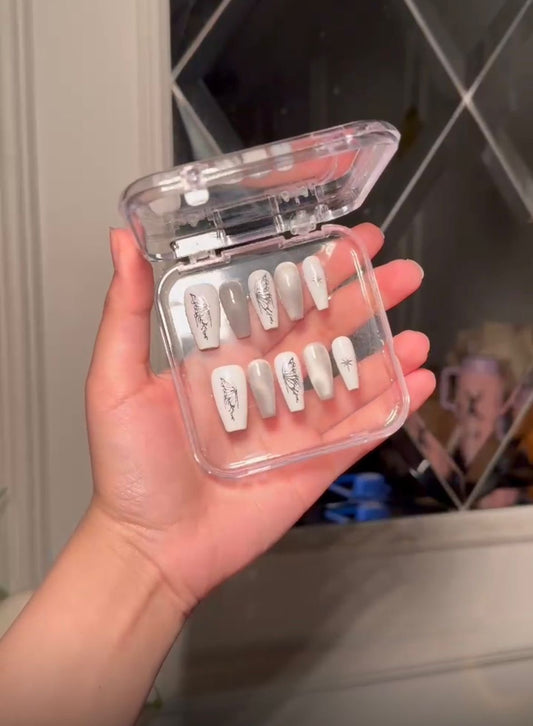 Black butterfly hand made nails L16