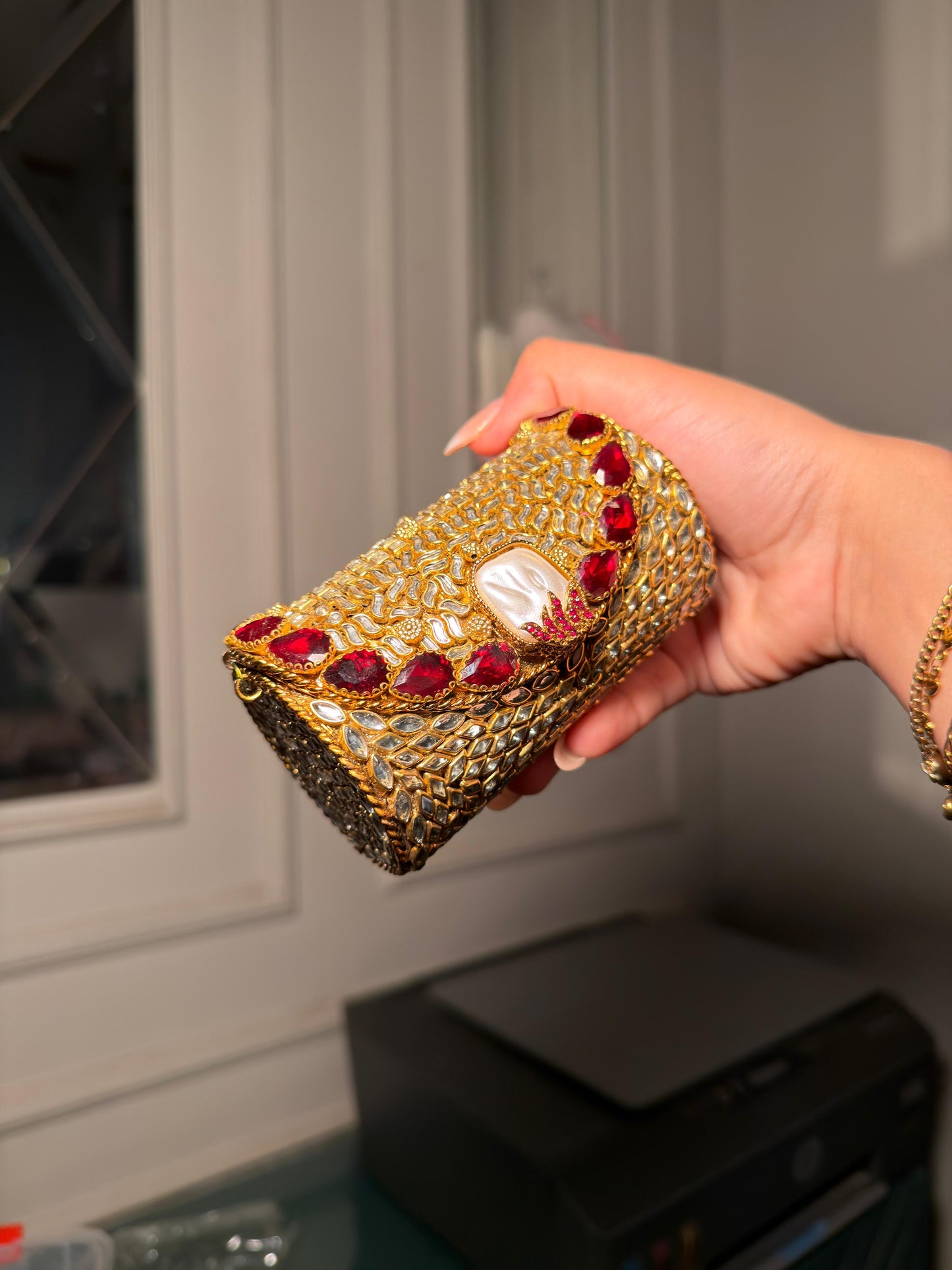 Ruby Royale Kundan Clutch