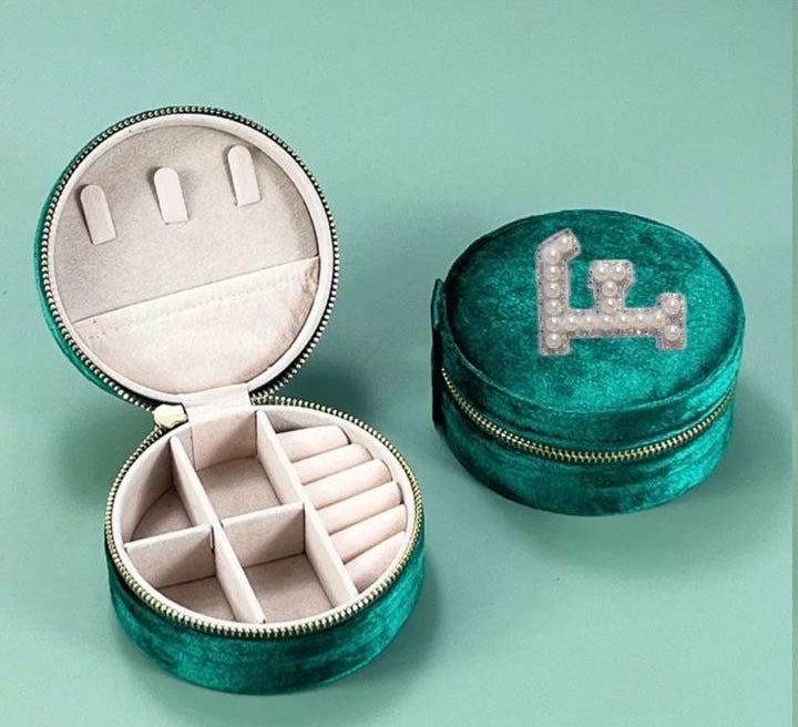 Round jewelry velvet organizer with initial