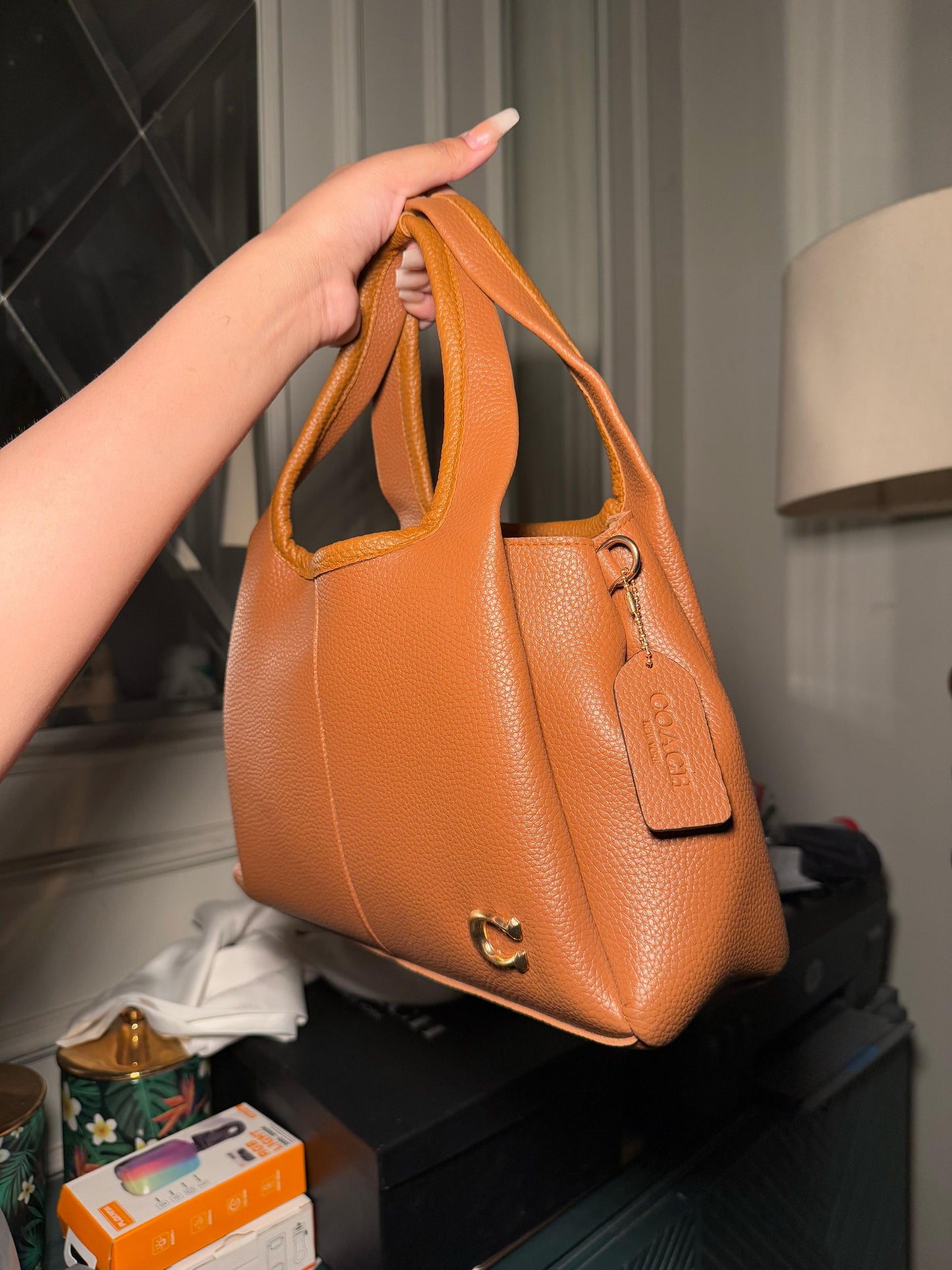 Coach Lana Shoulder Bag 23 In Signature Jacquard Brown Leather