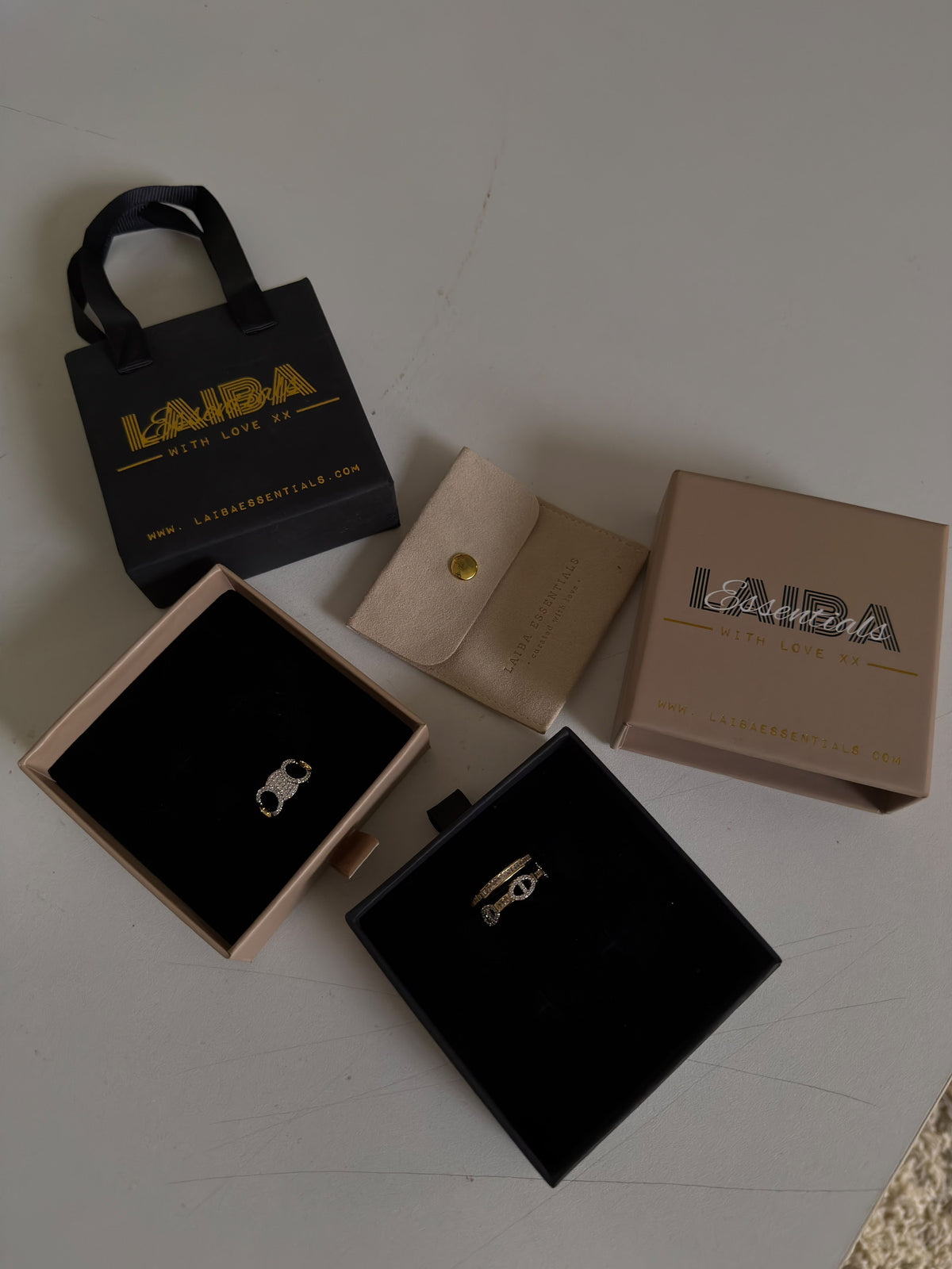 Luxe Adornments Collection adjustable table ring (Laibaessentials packaging)
