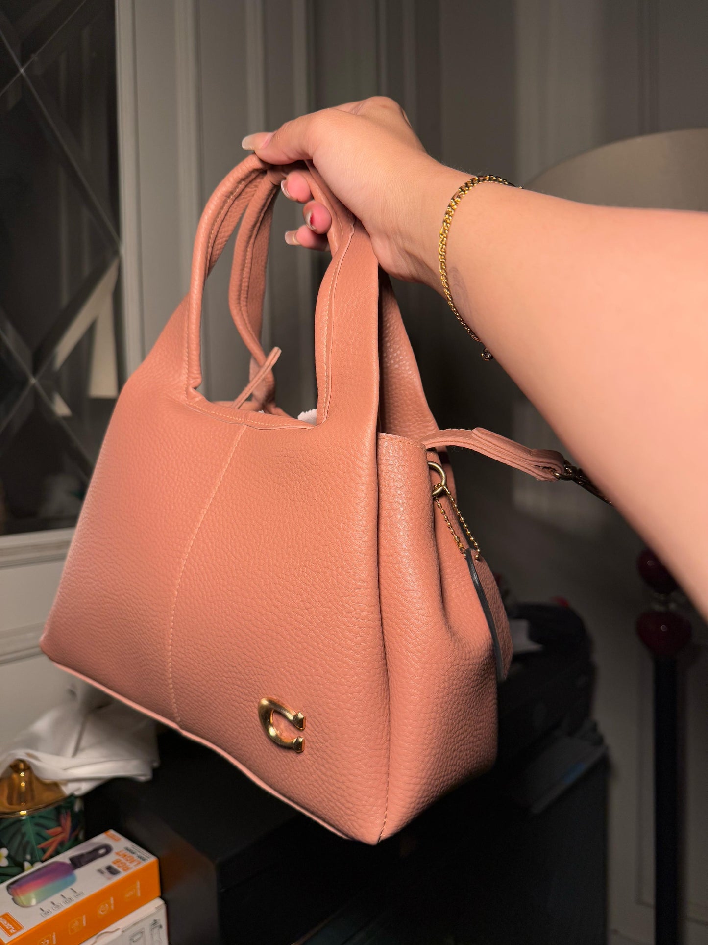 Coach Lana Shoulder Bag 23 In Signature Jacquard peach Leather
