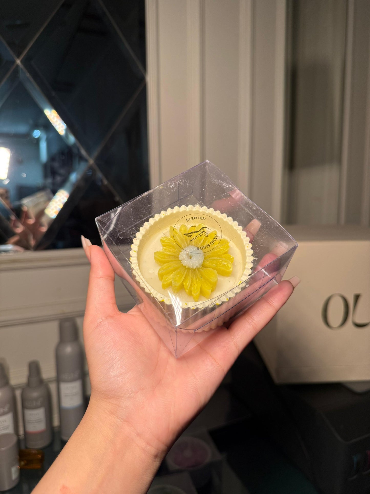 Yellow flower scented candle