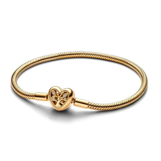 Pandora Moments Snake Chain Bracelet with Tree of Life Heart Clasp (Gold-Plated) – High quality, with Pandora packaging.