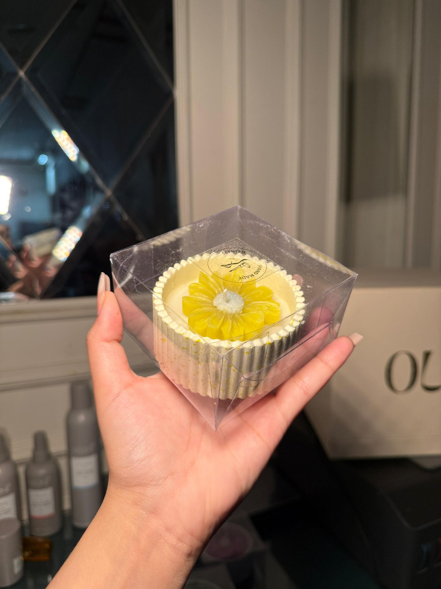 Yellow flower scented candle