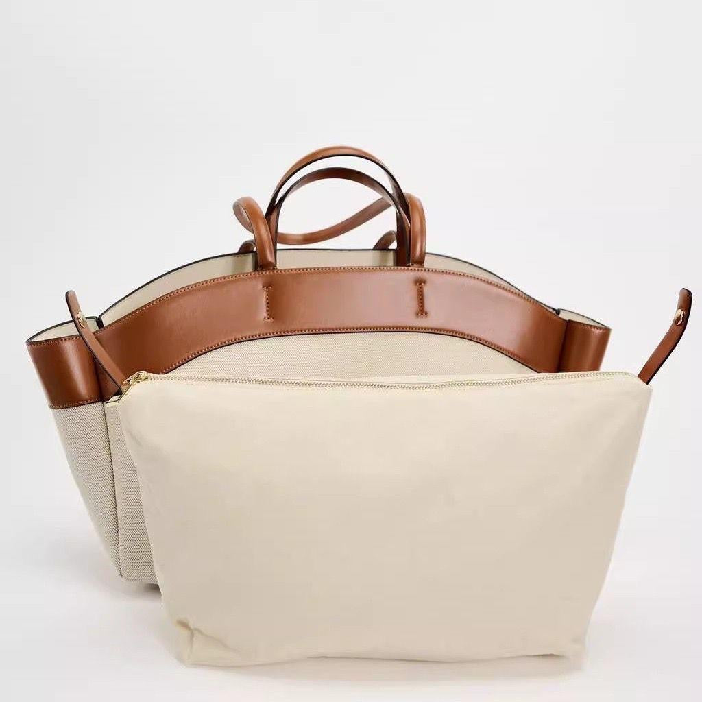 Brown Canvas and leather Zara tote bag (own manufactured) (immediate delivery)