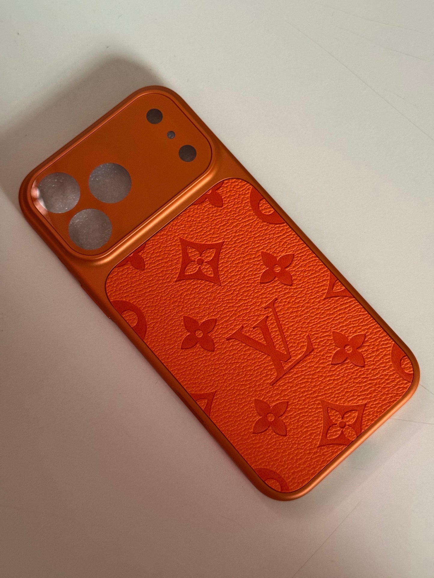 Orange LV Monogram Leather Phone Case