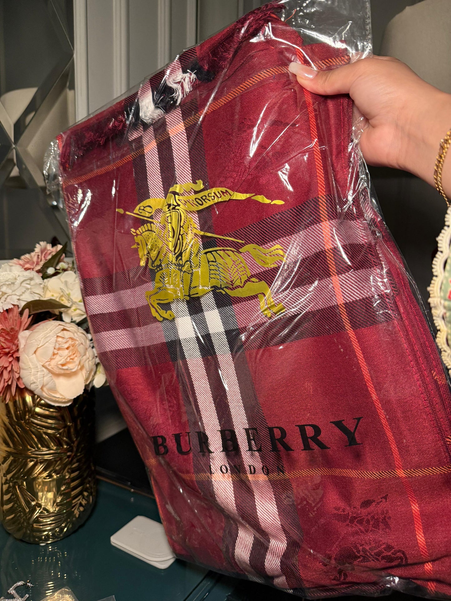 Burberry red scarf/ stole
