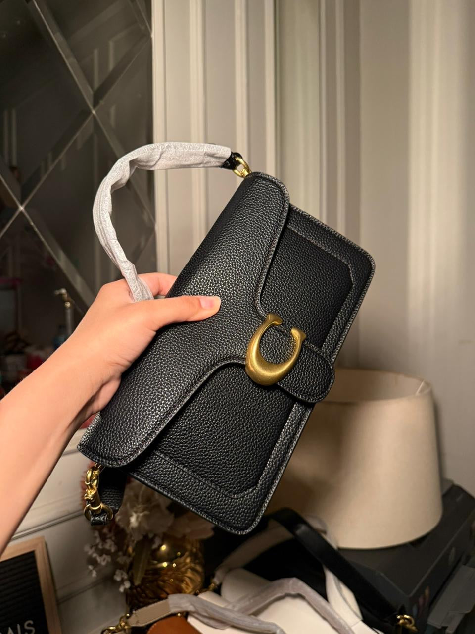 BLACK TABBY COACH SHOULDER BAG (WITH BOX) (IMMEDIATE DELIVERY AVAILABLE) 26CM