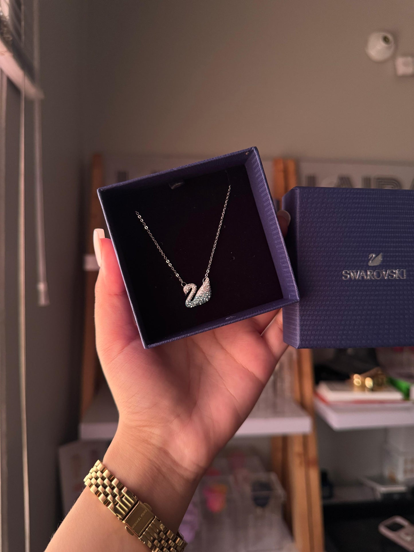 Swarovski Swan Pendant, Blue gradient crystals, Rhodium plated (Immediate Delivery Available) COME’S WITH BRANDED PACKAGING